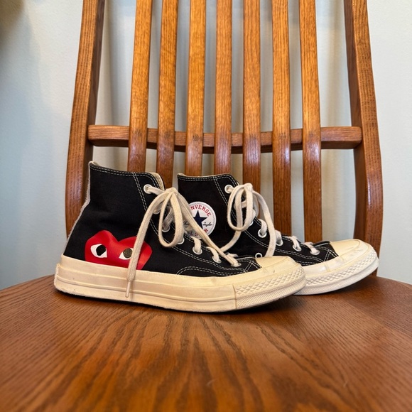 Black Comme des Garcons Play Converse Black Off White Sneakers Men’s 6 Women’s 8 - Picture 4 of 11